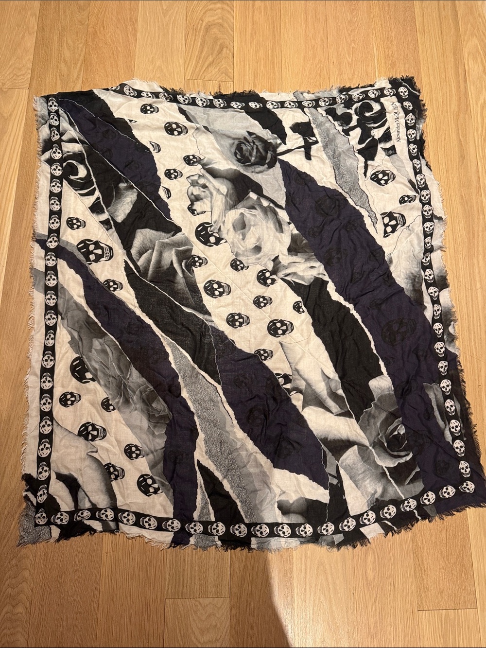 Alexander McQueen Black and White Skull Rose Throw